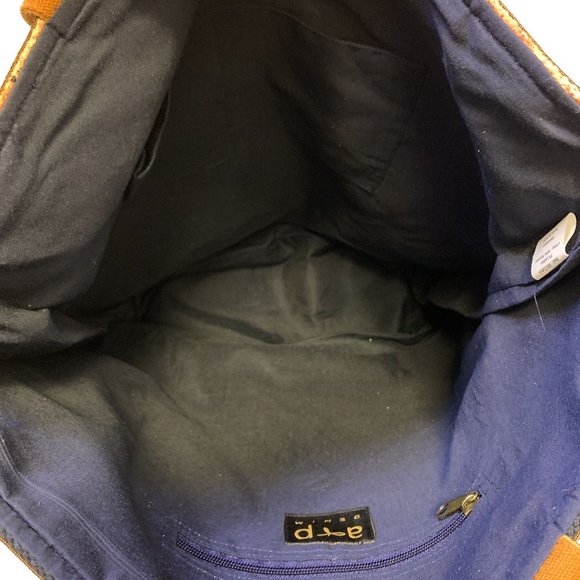 *Soft Surroundings Tan & Blue Bishop Tote Handbag Large - Picture 4 of 6